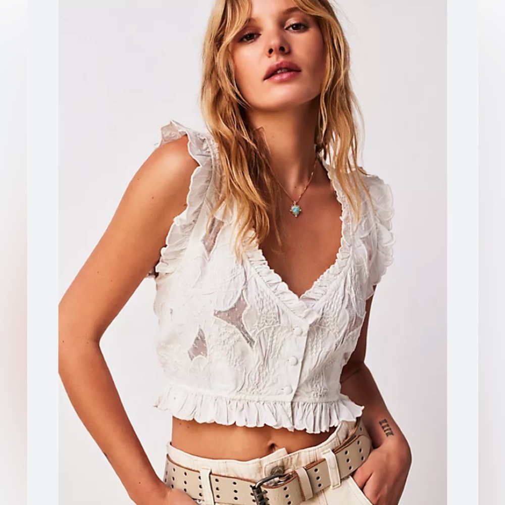 Free People Ivory Lace Ruffle Crop Top